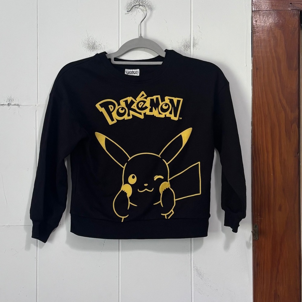 Pokemon Kids Pikachu Winking Graphic Sweatshirt Black Yellow Size M 7-8